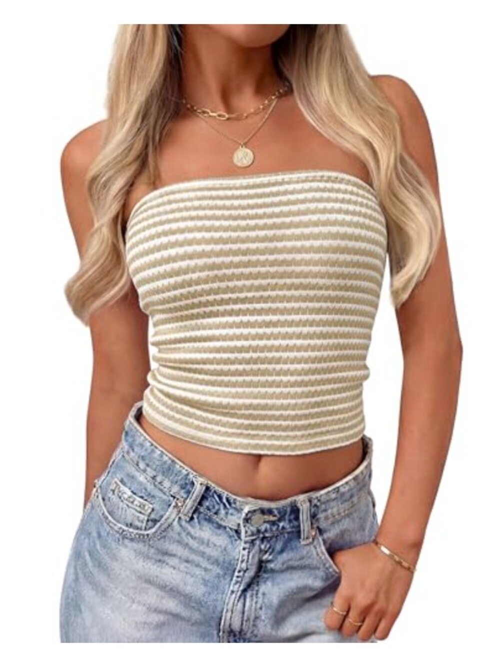 Striped Strapless Crop Tube Top Sleeveless Slim Fit Knit Bandeau Summer